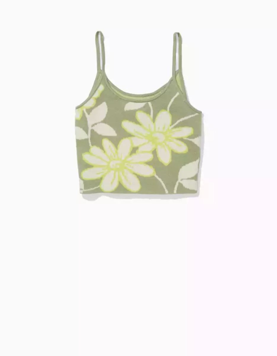 Chandails American Eagle AE Cropped Floral Tank Top Vert Femme | IHF-64850113